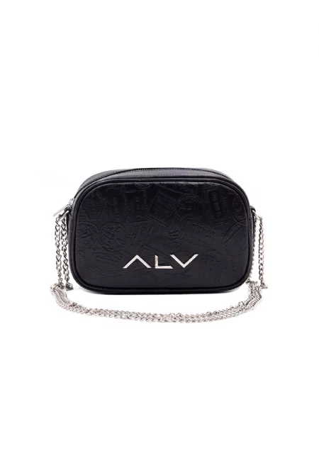 Кожена чанта през рамо с лого - Черен