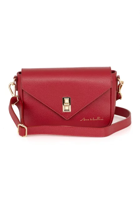 Кожена чанта през рамо с метална система - Бордо