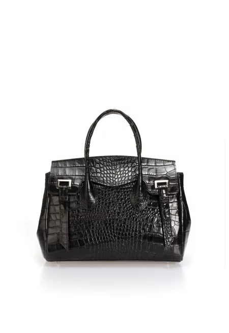 Кожена чанта с шагрен - Черен