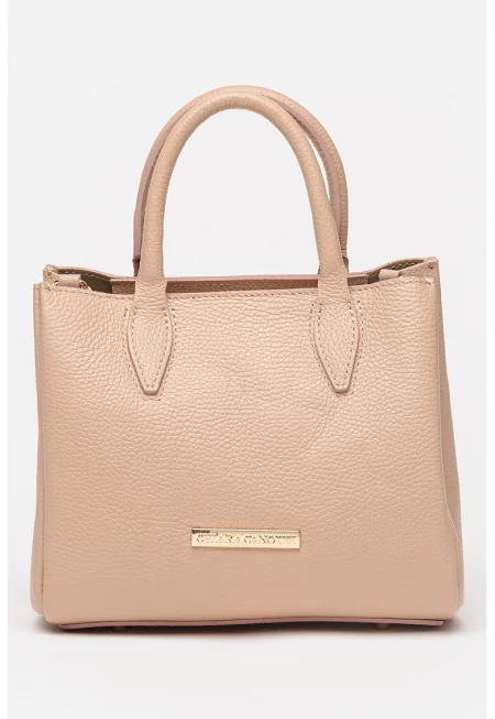 Кожена чанта за рамо с отделяща се презрамка - Светло бежово