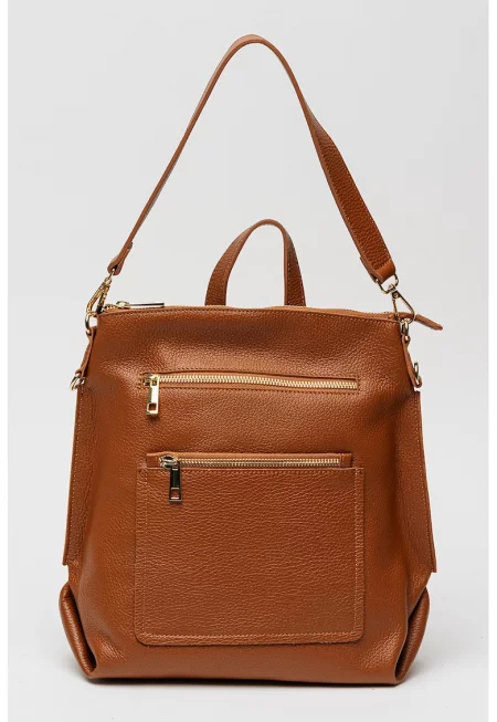 Кожена раница с допълнителна презрамка - Канелено кафяво