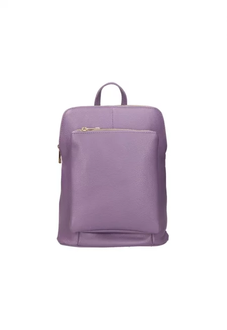 Кожена раница с джоб с цип - Бледовиолетов
