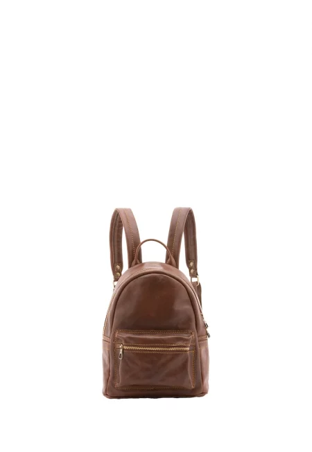 Кожена раница с преден джоб - Кафяв