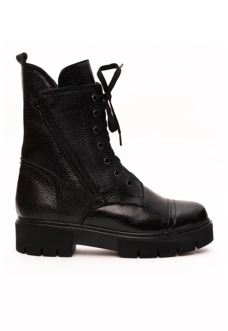 Кожени боти с мъхеста подплата - Черен