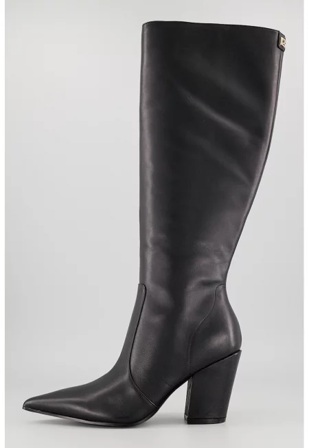 Кожени ботуши до коляното Nariel с остър връх - Черен