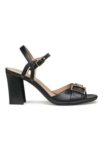 Кожени сандали с масивен ток - Черен
