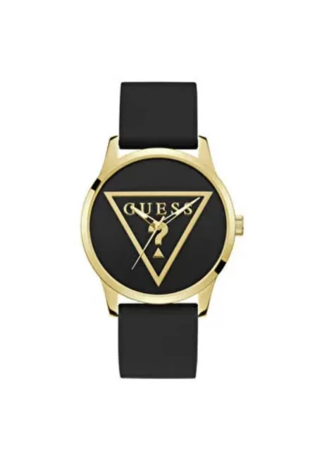 Мъжки часовник  43 мм - черна силиконова каишка - златист стоманен корпус - водоустойчив до 5 ATM