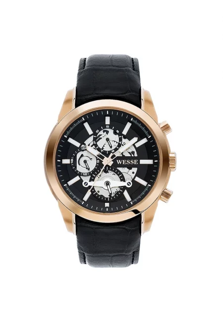 Мъжки часовник  модел WWG401005L - с кварцов механизъм - водоустойчив 5 ATM - черна каишка - кръгъл стоманен корпус