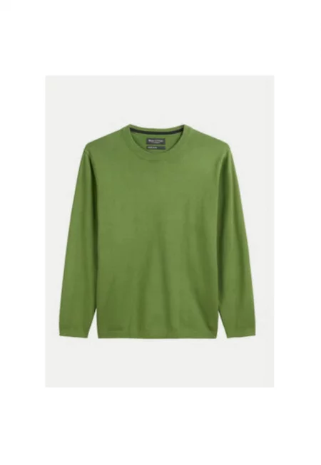 Мъжки пуловер - Marc O'Polo - 304865633 - Памук - Зелен - Зелен