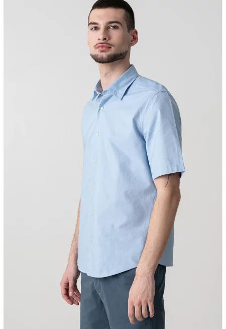 Памучна риза с къси ръкави - Небесносин