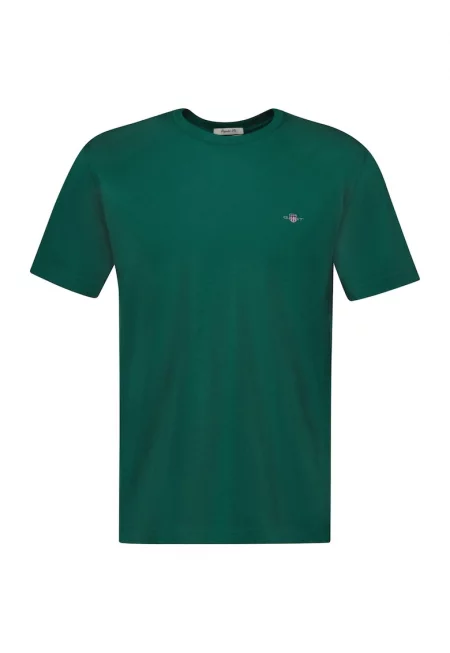 Памучна тениска Shield с овално деколте - Тъмнозелен