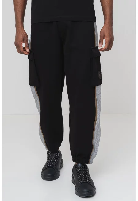 Панталон с памук с връзка - Черен/Бял