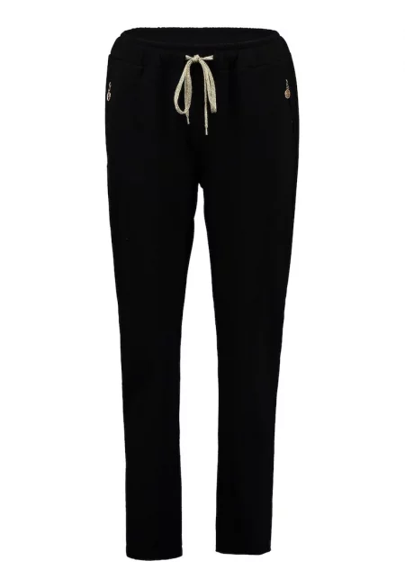 Панталон с висока талия и връзка - Черен