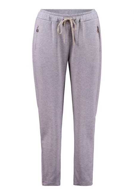 Панталон с висока талия и връзка - Светлосив меланж