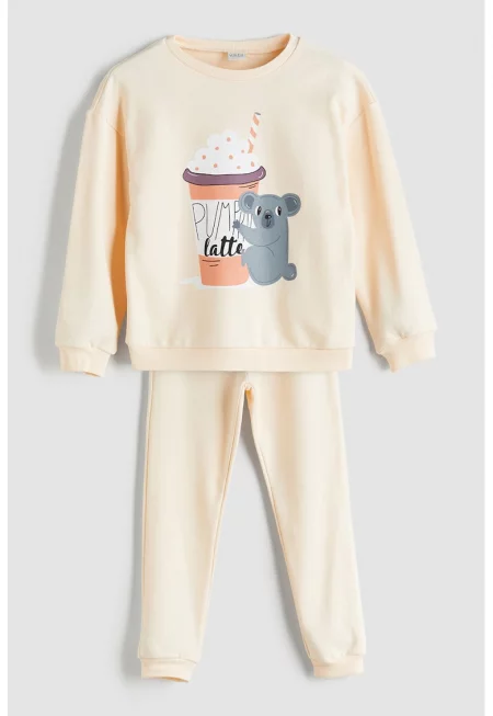 Пижама с графика - Сив/Бледооранжев