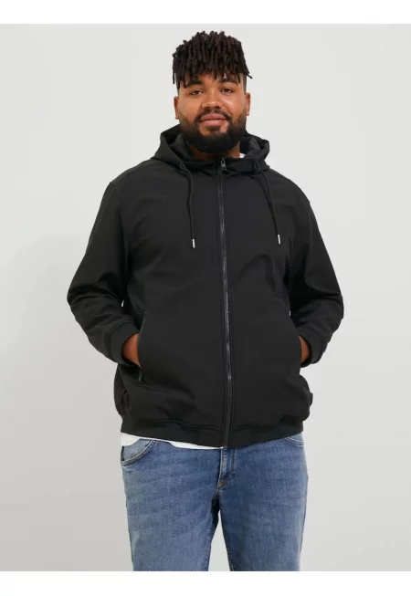 Plus Jacheta softshell cu gluga barbati big sizes - Черен