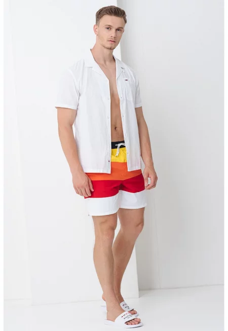 Плувни шорти на райе - Сламеножълт/Мандарина/Аленочервен