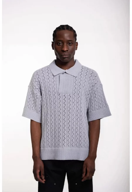 Поло риза -  Трикотажна - Прозрачна - Сив