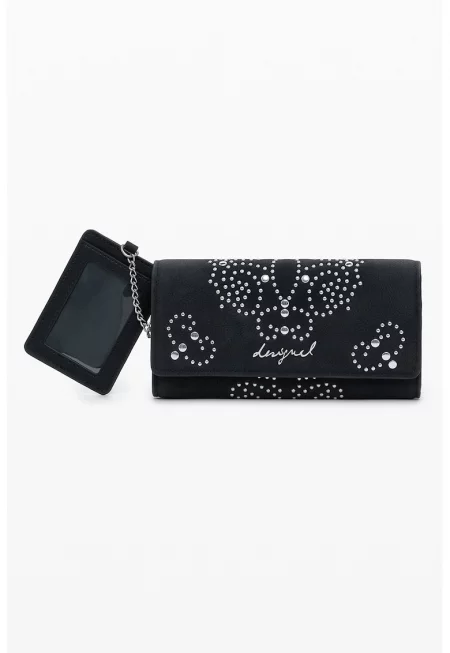 Портфейл от еко кожа с пайети - Черен