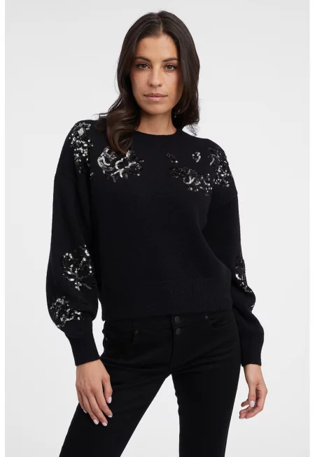 Пуловер с бухнали ръкави и пайети