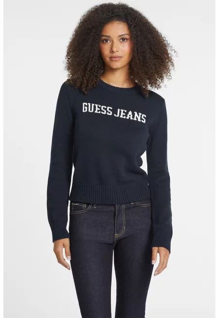 Пуловер с лого - Тъмносин