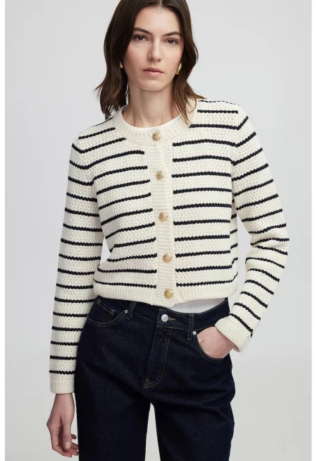 Раирана жилетка с копчета - Слонова кост/Ултрамарин синьо