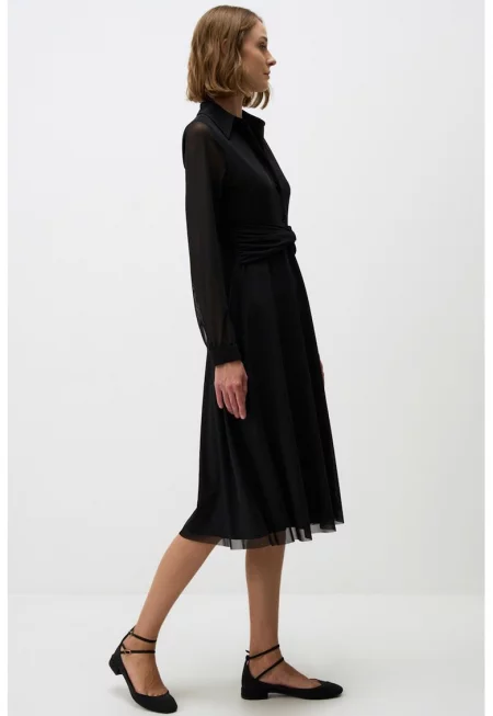 Разкроена миди рокля-пуловер - Черен