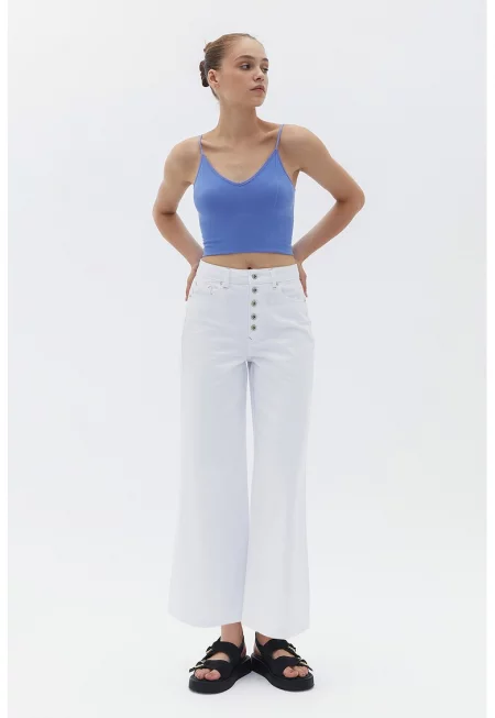 Разкроени дънки Temcul с копчета - Бял