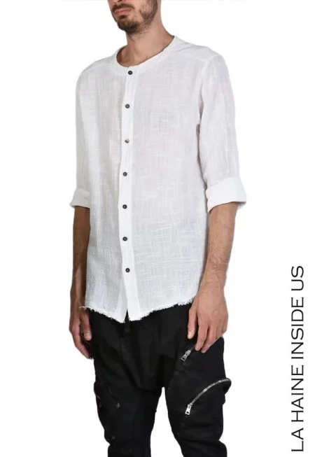 релефна памучна риза с накъсан подгъв - Бял