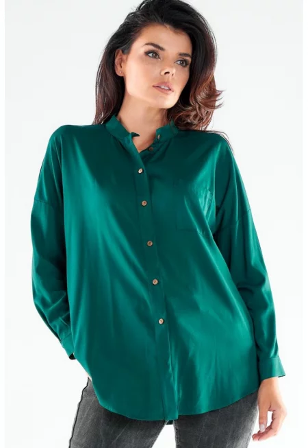 Риза A525 Елегантен Дълъг ръкав - Зелен