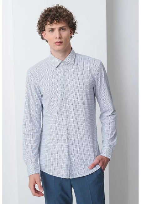 Риза с дълги ръкави и десен - Зелен/Ултрамарин синьо/Мръснобял