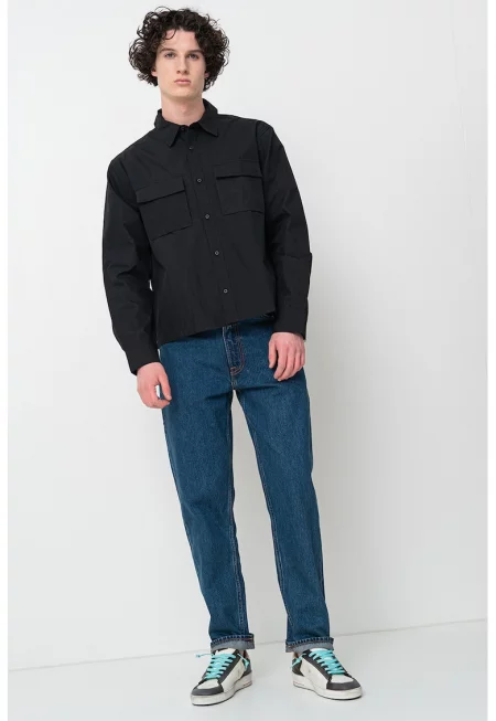Риза с джобове с капаче - Черен