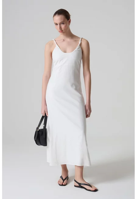 Рокля с лен - Мръснобял