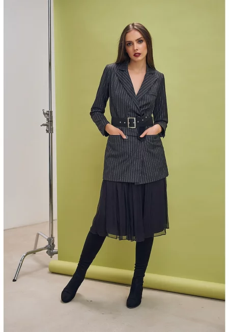 Рокля с висока талия и цепки встрани - Tъмносив