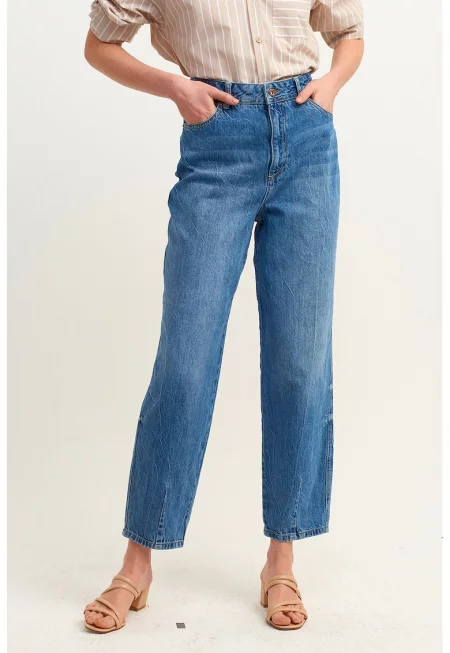 Скъсени дънки с висока талия - Син меланж