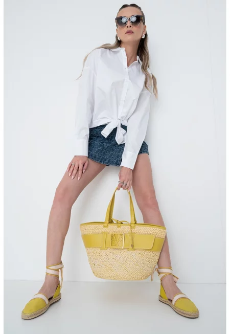 Скорт от деним с лого - Прашно синьо