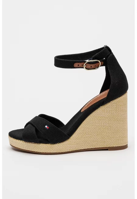 Скосени сандали с бродирано лого - Черен/Кафяв