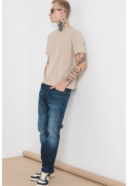 Слим дънки 3301 със захабен ефект - Ултрамарин синьо/Тъмносин