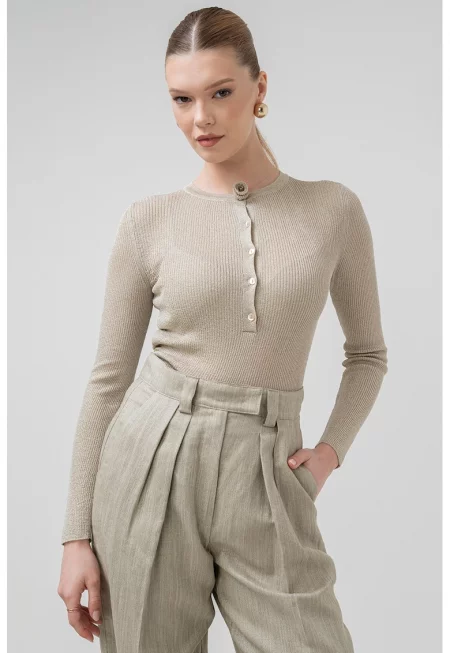 Слим рипсен пуловер Lazise с копчета - Златист/Каки