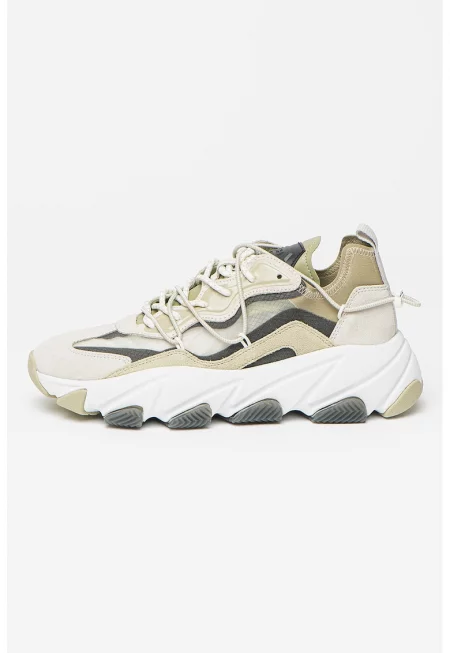 Спортни обувки Extra Bis с велур - Светло сив/Зелени аспержи