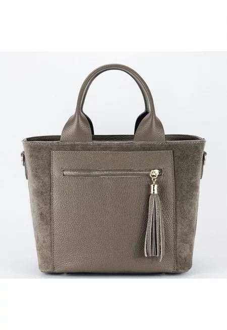 Средна чанта от естествена кожа 1918 M9 - Сиво-кафяв