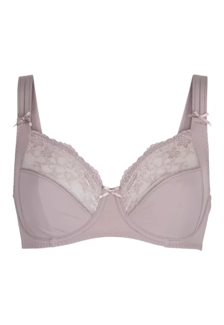 Сутиен с цели чашки с дантела - Сиво-кафяв/Бежов