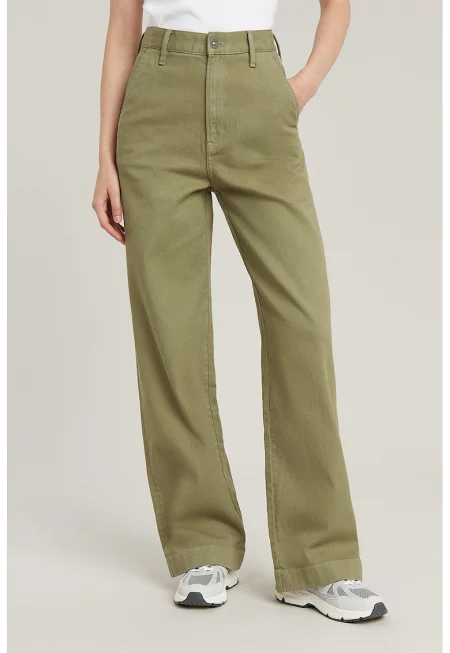 Свободни дънки с висока талия - Маслинено зелено