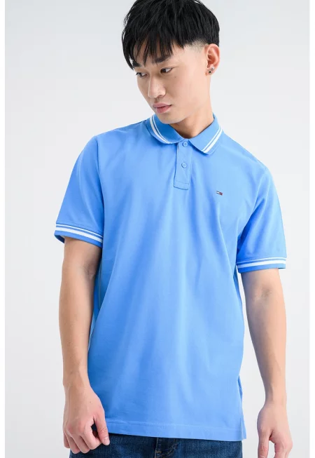 Тениска с контрастен подгъв - Бял/Светлосин