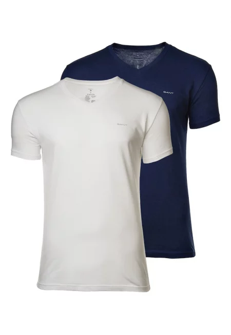 Тениска с шпиц - 2 броя - Бял/Тъмносин