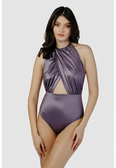 Цял бански със застъпен дизайн - Лилав