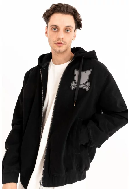 Унисекс яке бомбър с отделяща се качулка - Черен
