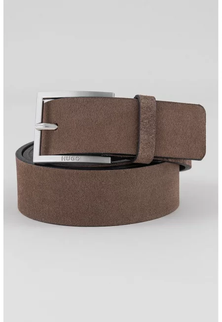 Велурен колан Mirto с метална тока - Сиво-кафяв