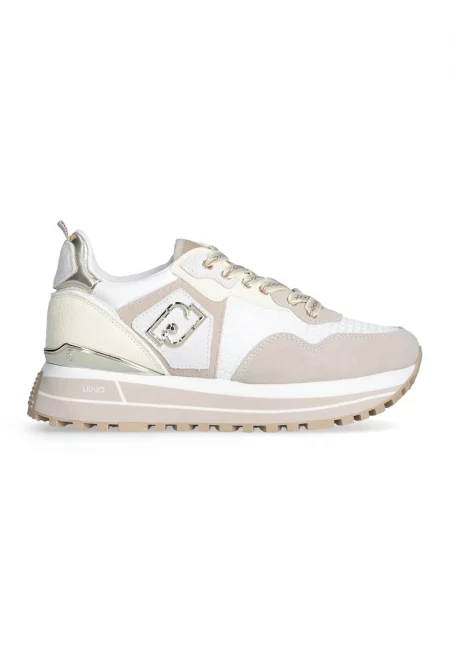 Велурени спортни обувки с текстил - Бял/Бежов