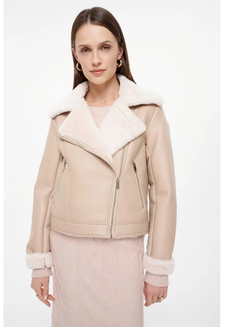 Яке от еко кожа - Светло бежово